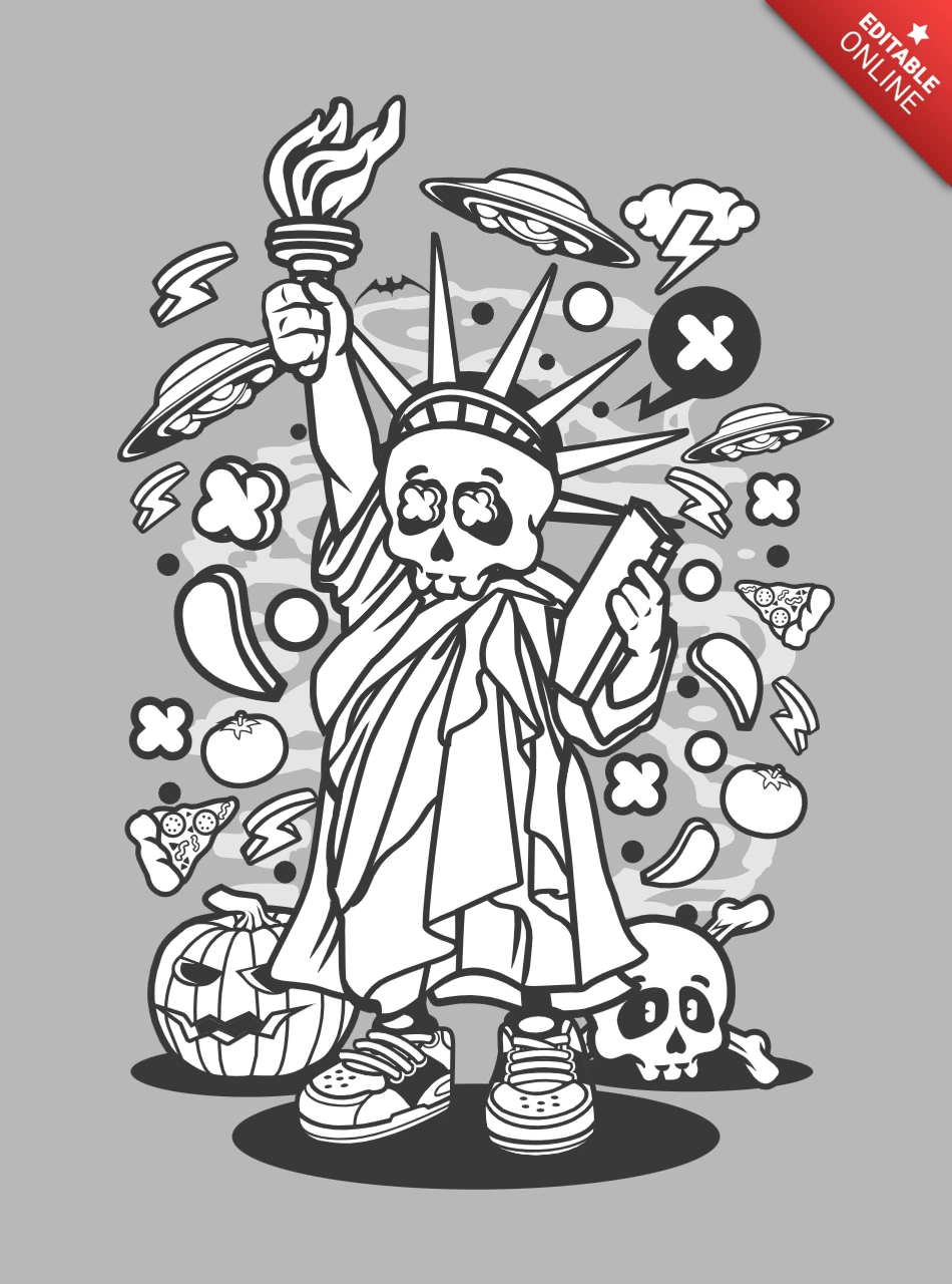 Skull Liberty Cartoon Character Design Template
