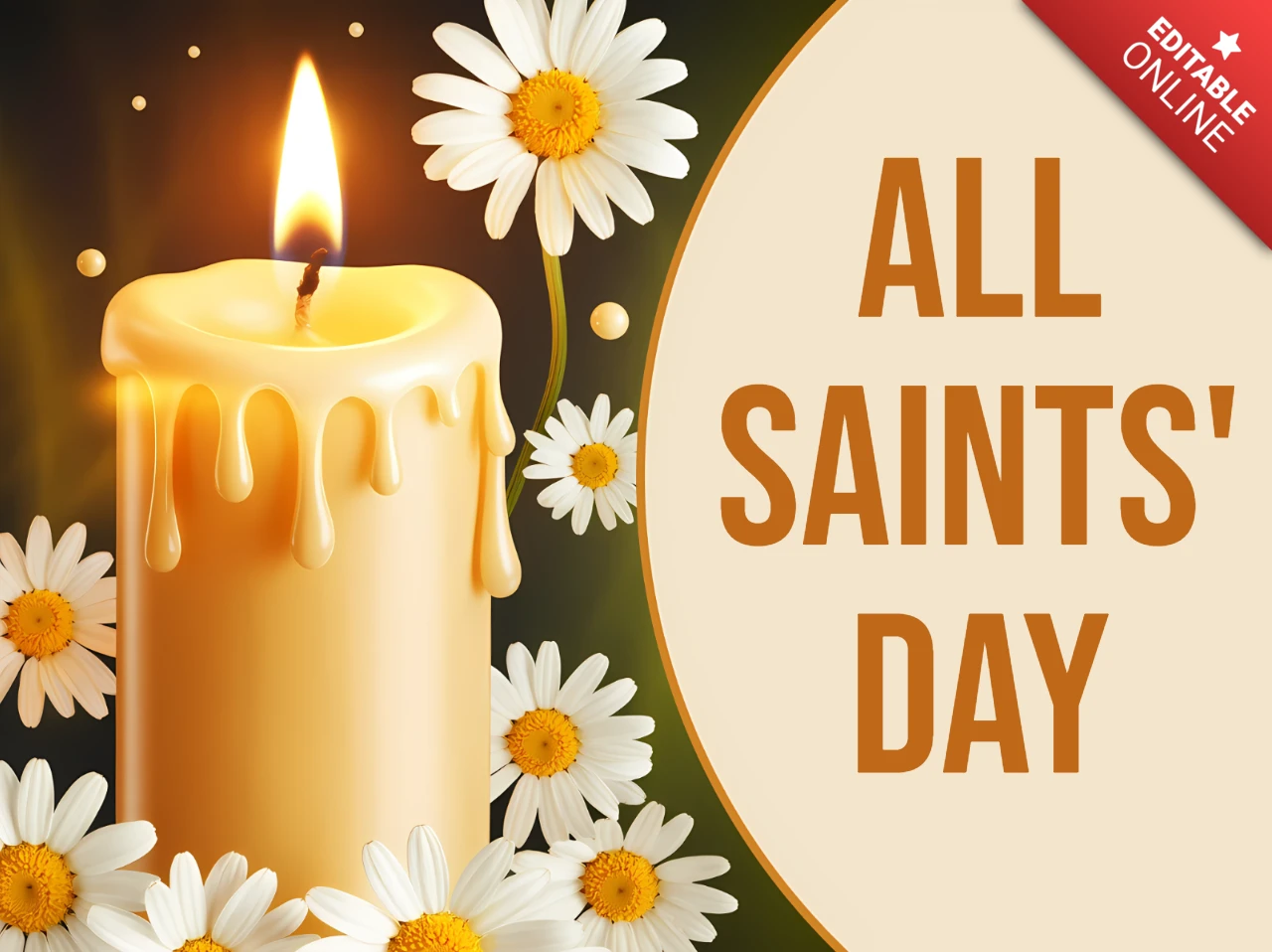 Elegant Candle and Flowers Design for All Saints' Day Greeting Cards Template