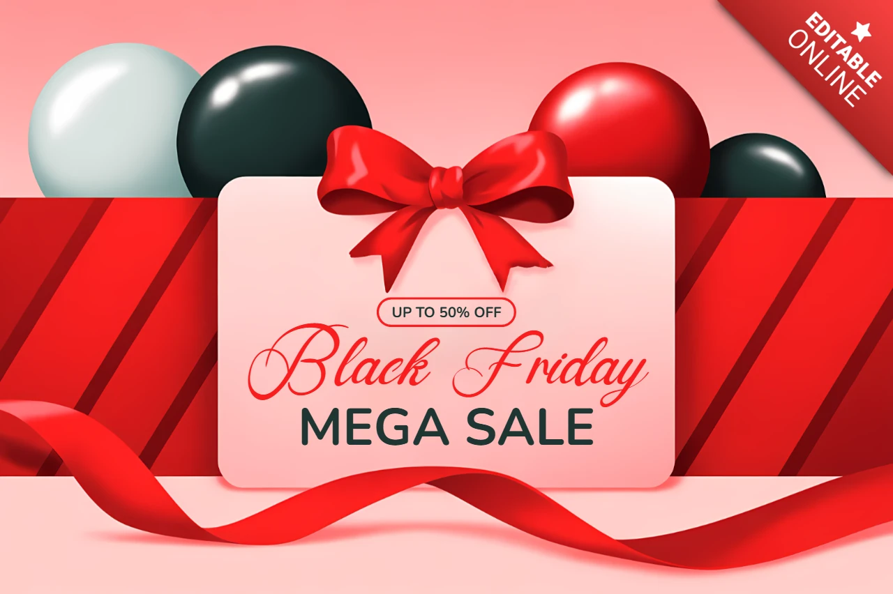 Elegantes Black Friday Verkaufsdesign-Template mit Schleifen und Ballons für Werbeflyer