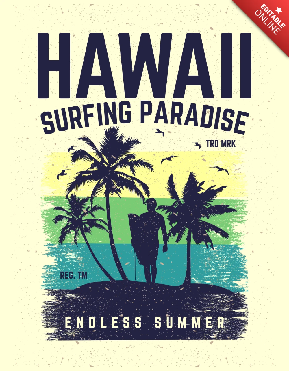 Modelo de design de camiseta do paraíso do surfe no Havaí