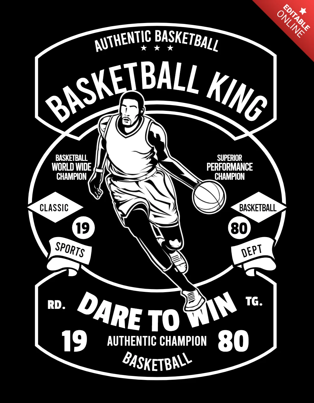 Modello di design per maglietta vintage del re del basket