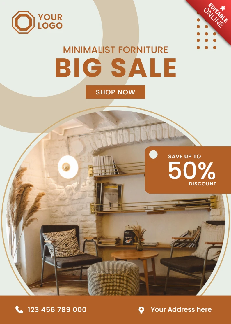 Plantilla de diseño de venta de muebles minimalistas para volante promocional