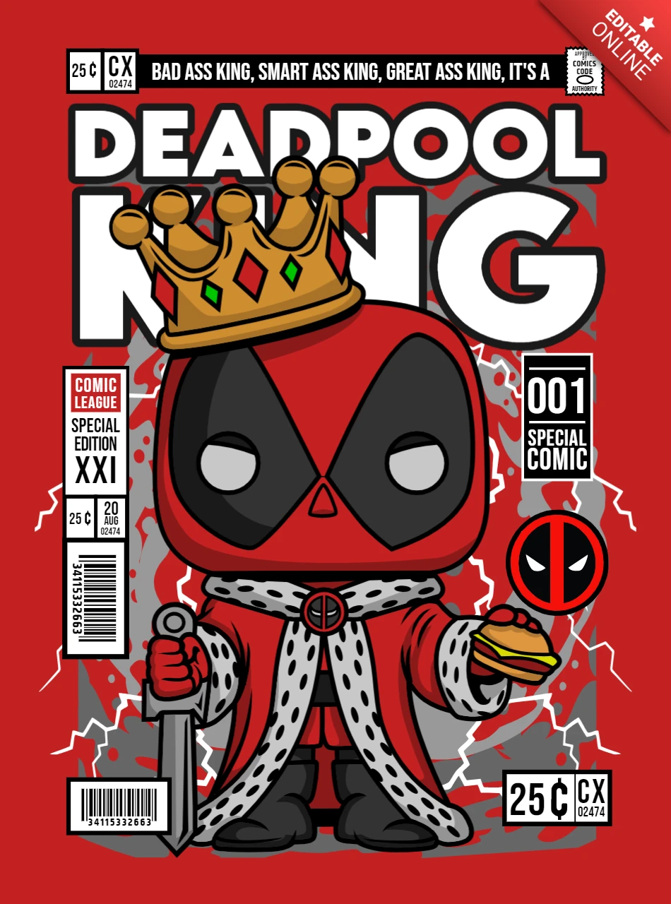Plantilla de diseño de portada de revista de caricatura de Dead Pool King
