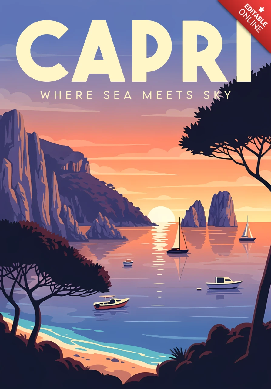 Capri Sunset Landscape Design Template for Travel Poster