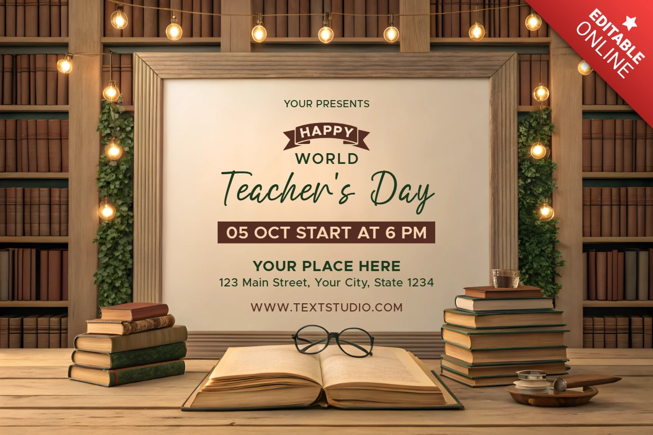 Elegant Teacher's Day Celebration Template Design with Vintage Book Aesthetic