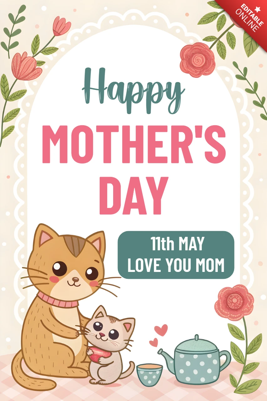 Whimsical Mother's Day Card Template with Cute Cats Design