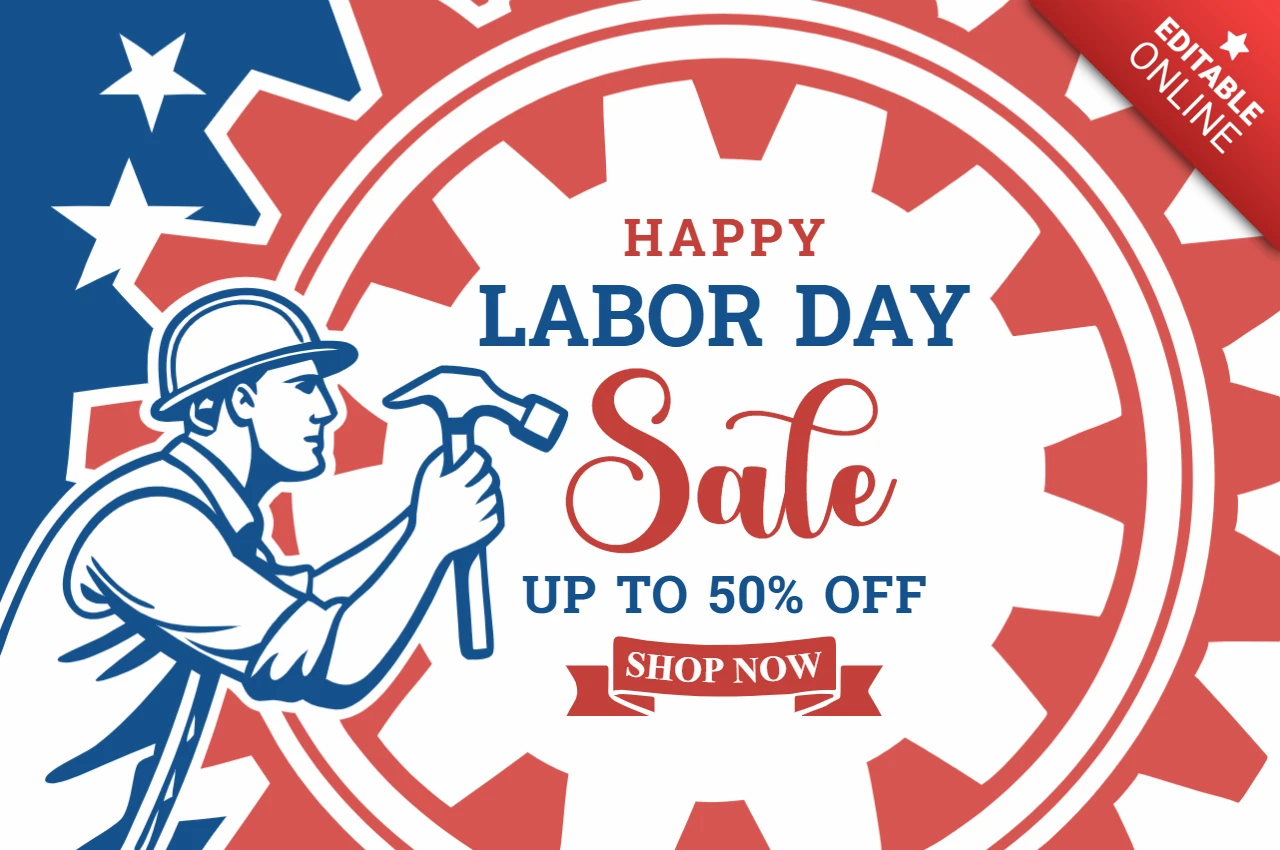 Vintage Labor Day Sale Design Template with Patriotic Elements - Editable Graphic