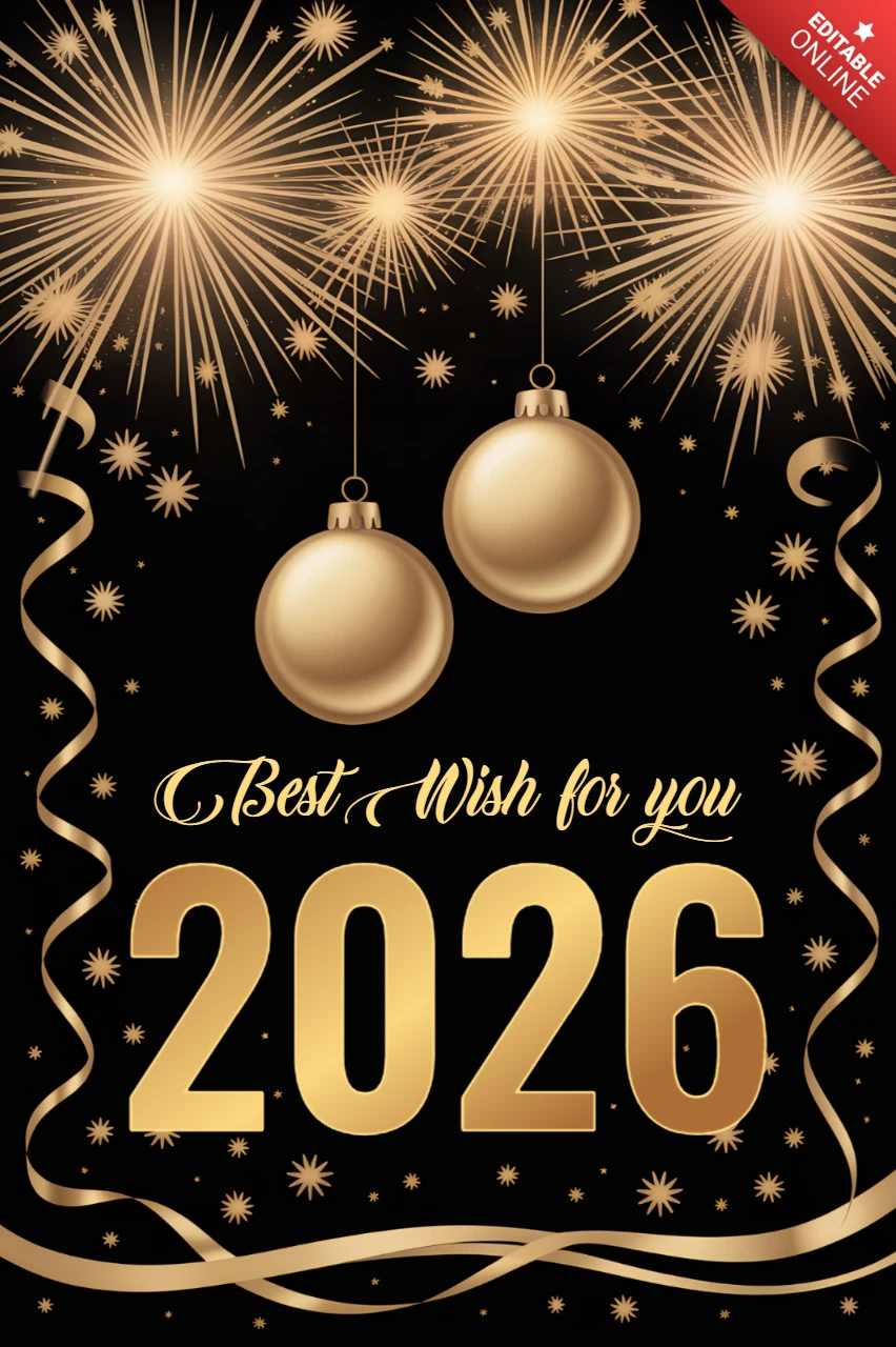 Elegante Neujahrskarte Vorlage mit goldenen Ornamenten und Funkel-Design
