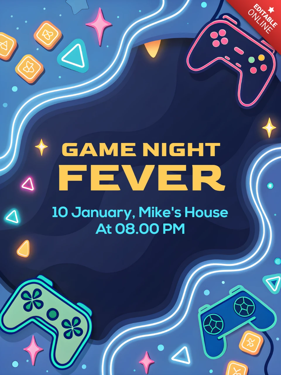 Template per la notte di gioco con design di controller colorati