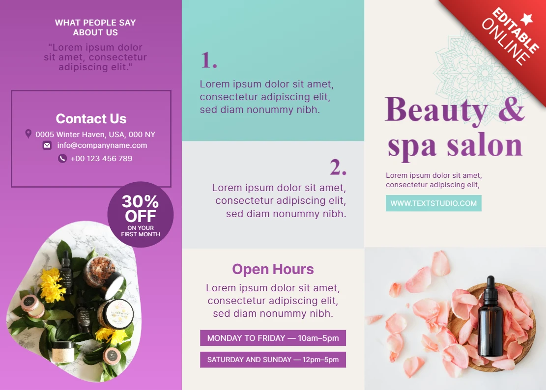 Modèle de flyer de salon de spa élégant avec design floral pour des promotions de beauté