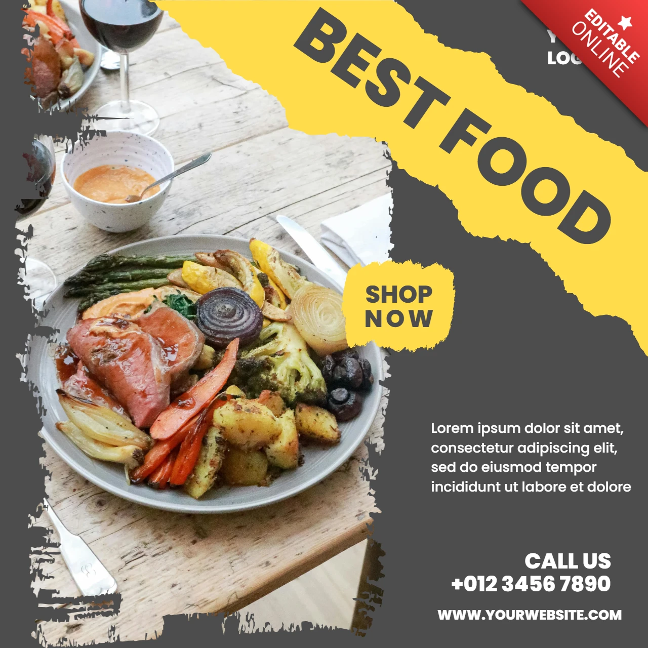 Dashing yellow restaurant ad Social Media Post Design Vorlage