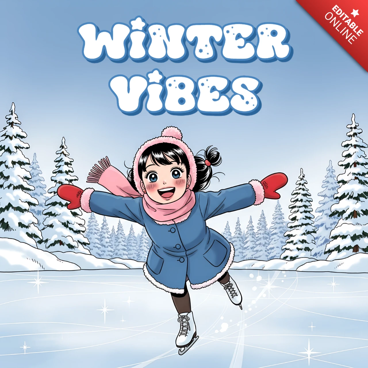 Winter-Vibes-Cartoon-Designvorlage für Feiertagsgrußkarten