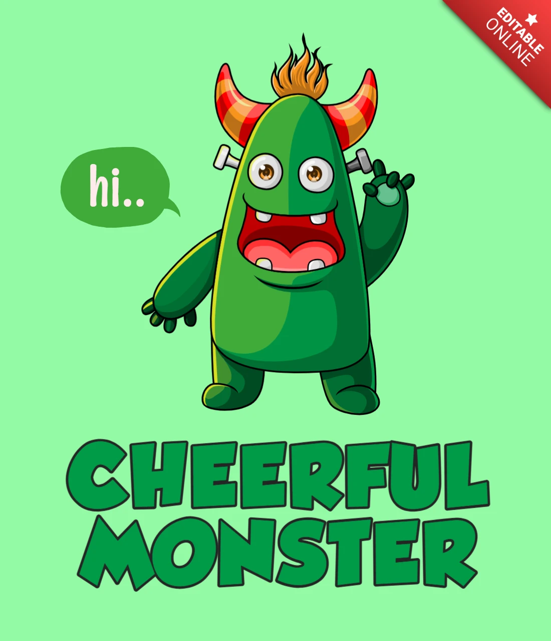Cheerful Green Monster Design Template for Kids' Projects