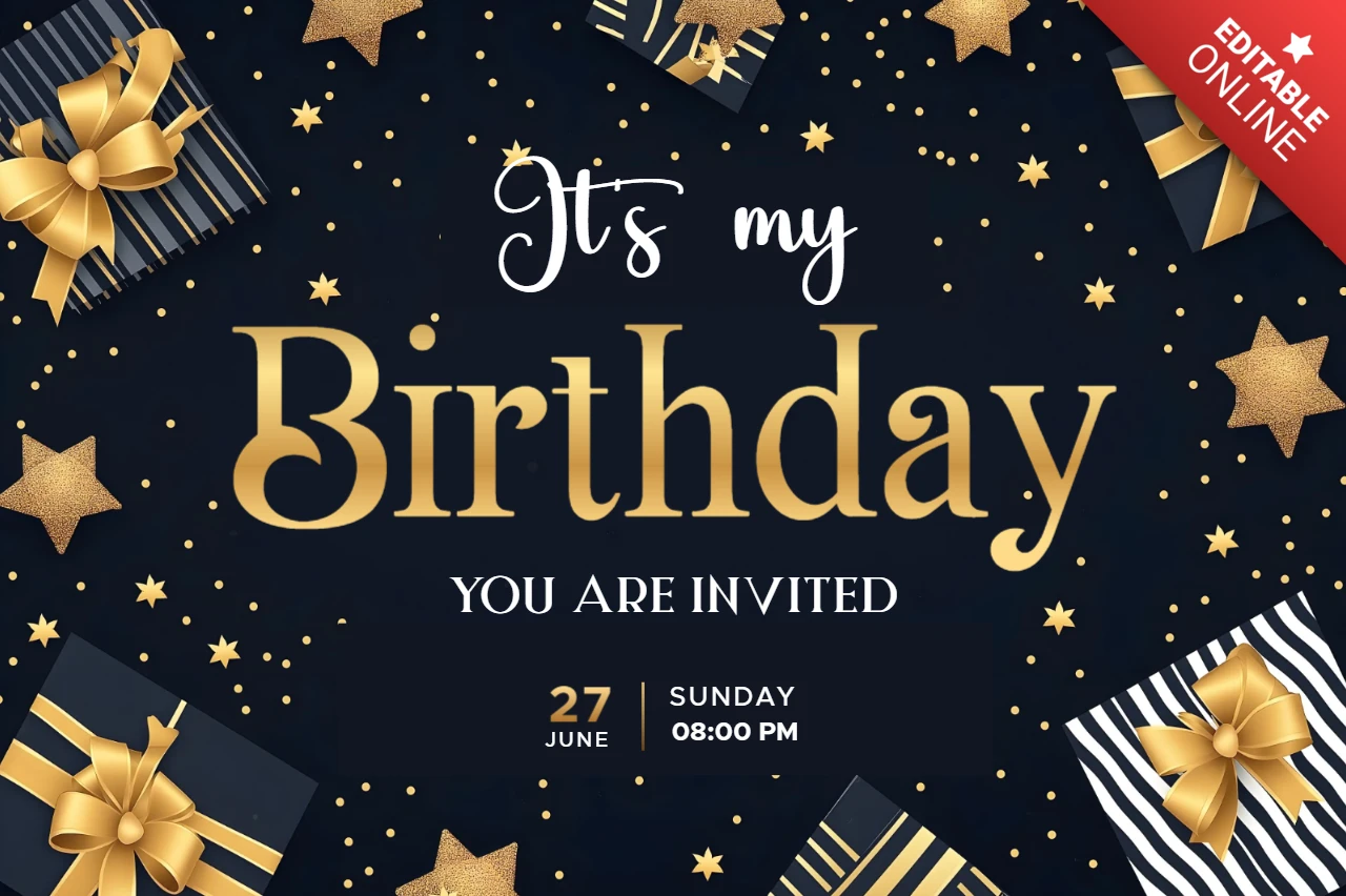 Elegant Gold Star Birthday Invitation Card Design Template