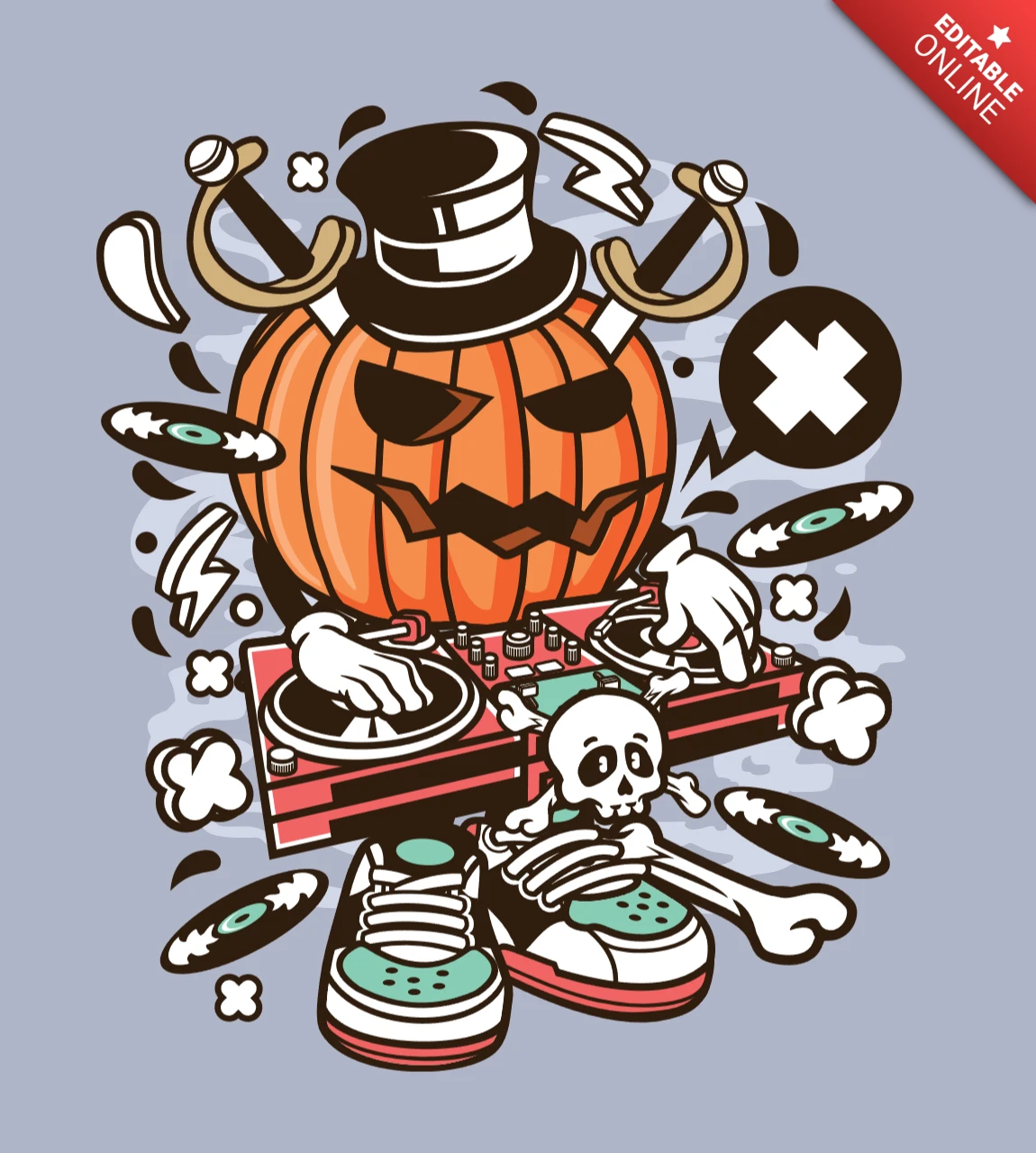 Modèle de conception de personnage de dessin animé DJ Halloween