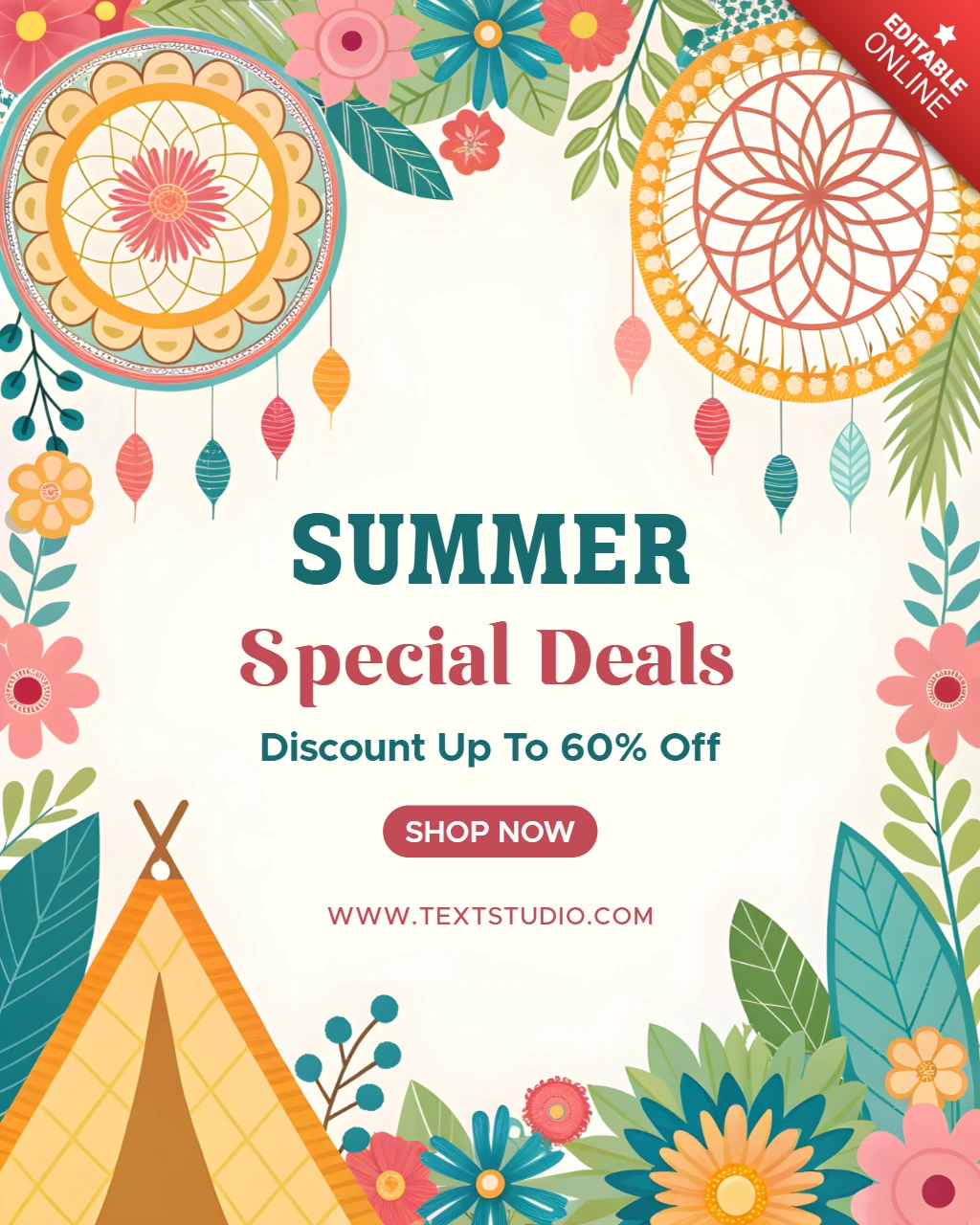 Plantilla de diseño floral de verano para promoción de ofertas especiales