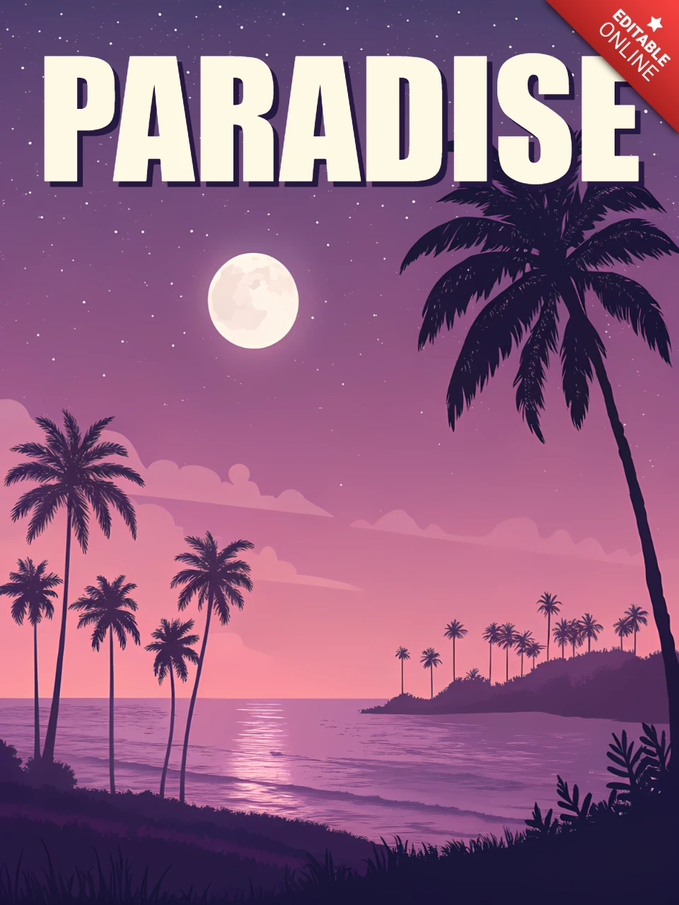 Paradise Sunset Design Template for Retro Flat Tropical Poster
