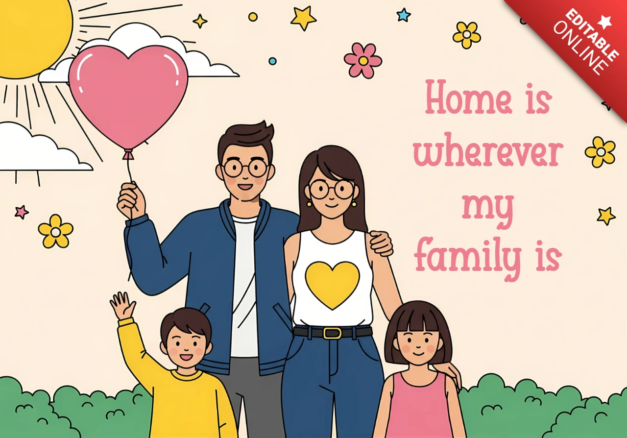 Template de ilustração de amor familiar para cartões de saudação