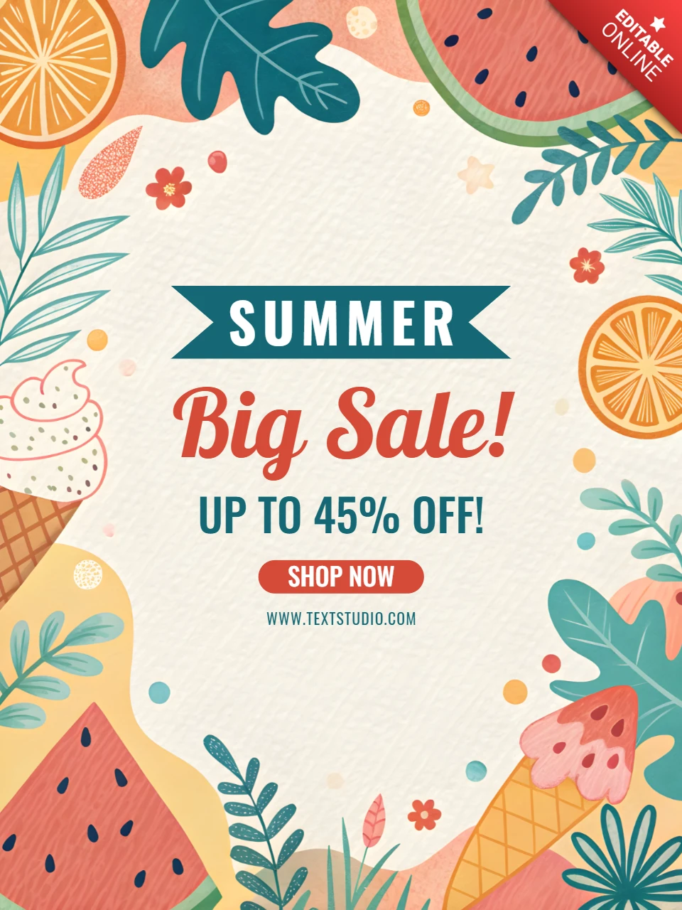 Modello di design per la vendita estiva con illustrazioni giocose e colori vivaci