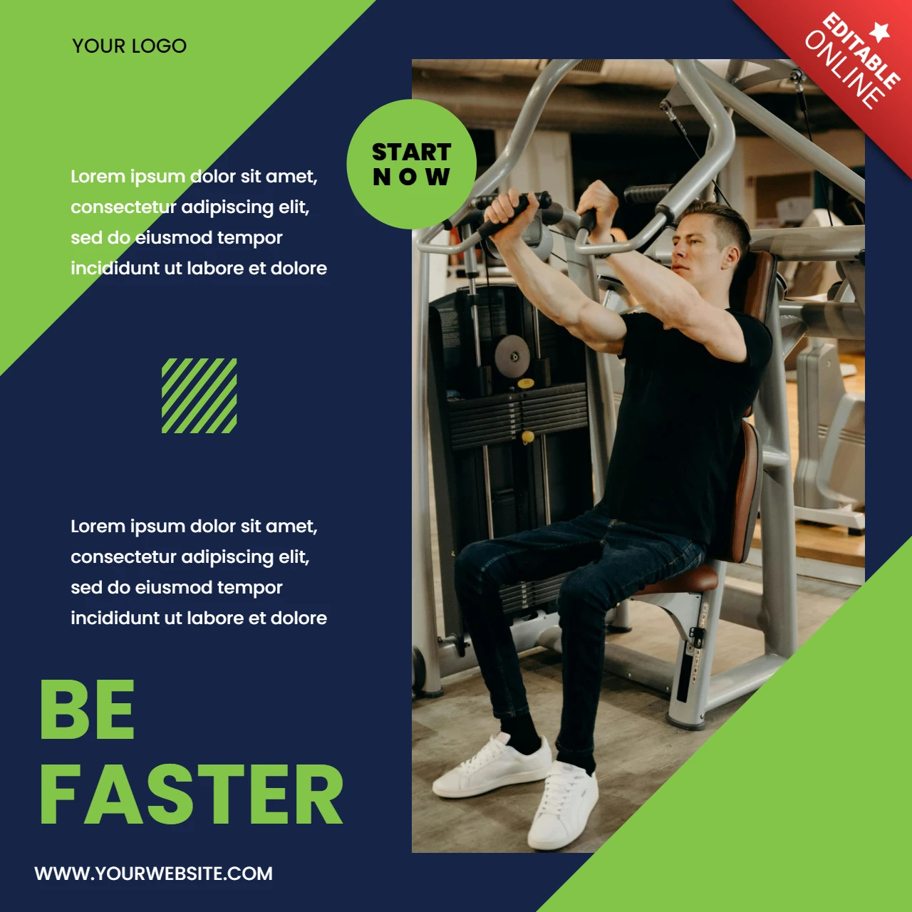 Minimale Marketing-Designvorlage für Instagram-Posts im Fitnessstudio