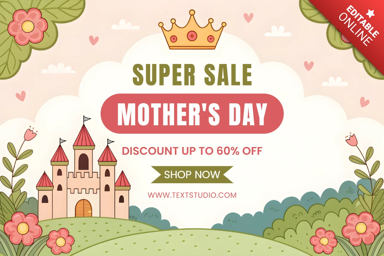 Whimsical Mother's Day Sale Design Template with Castle and Floral Elements
