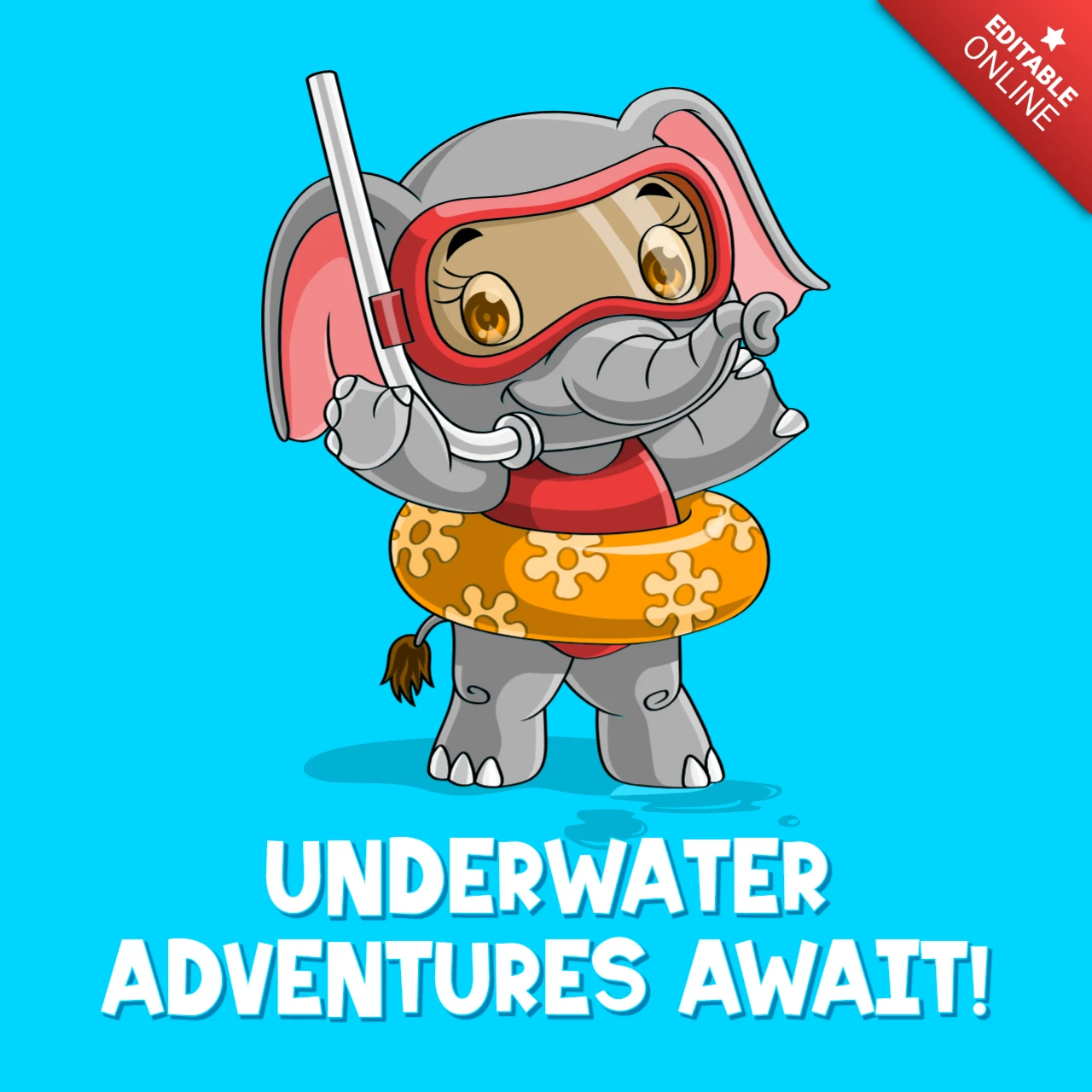 Design da avventura subacquea con simpatico elefante dei cartoni animati per bambini