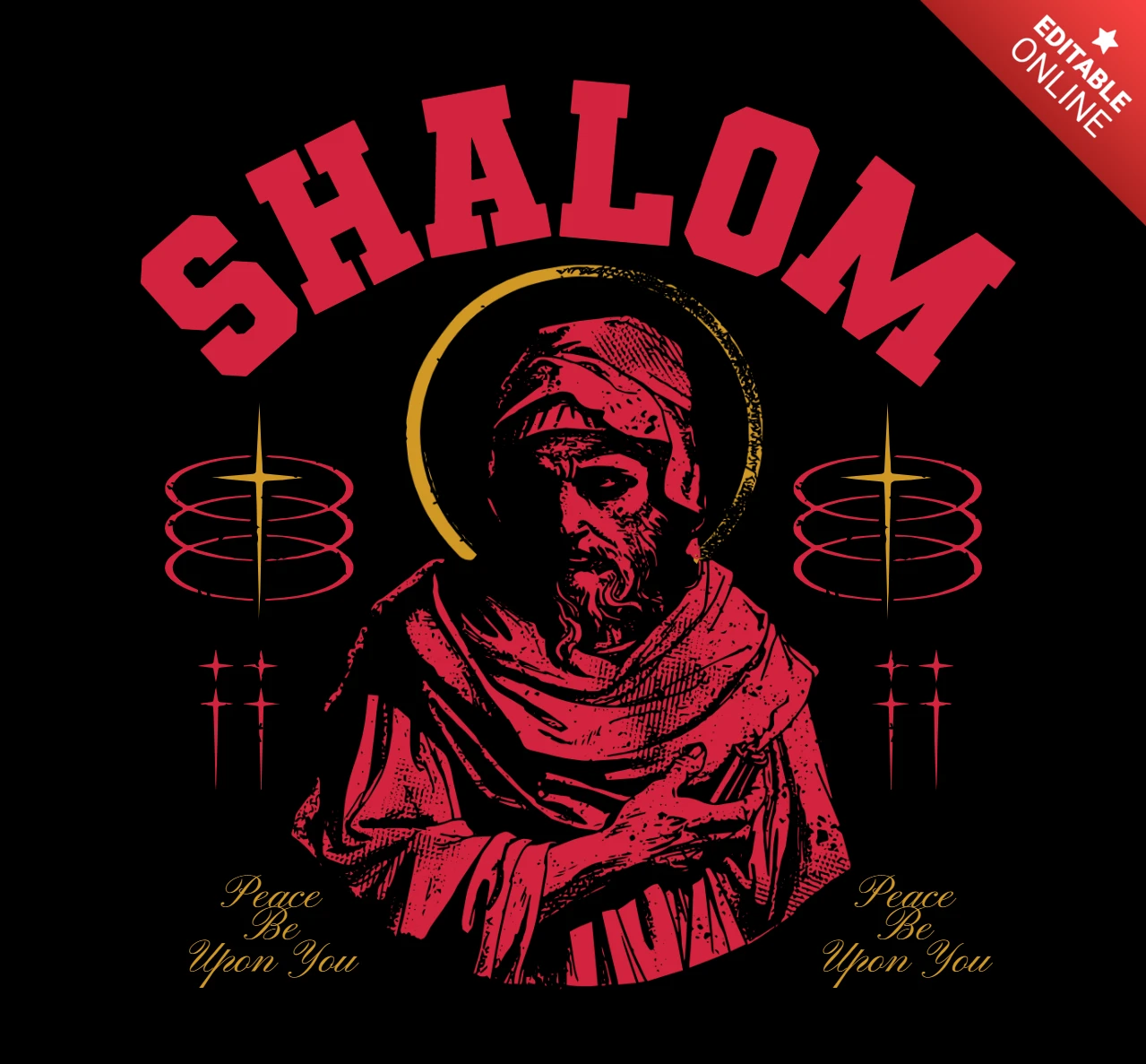 Shalom, a paz esteja com você, tipografia sagrada com símbolo religioso, modelo de design de camiseta.