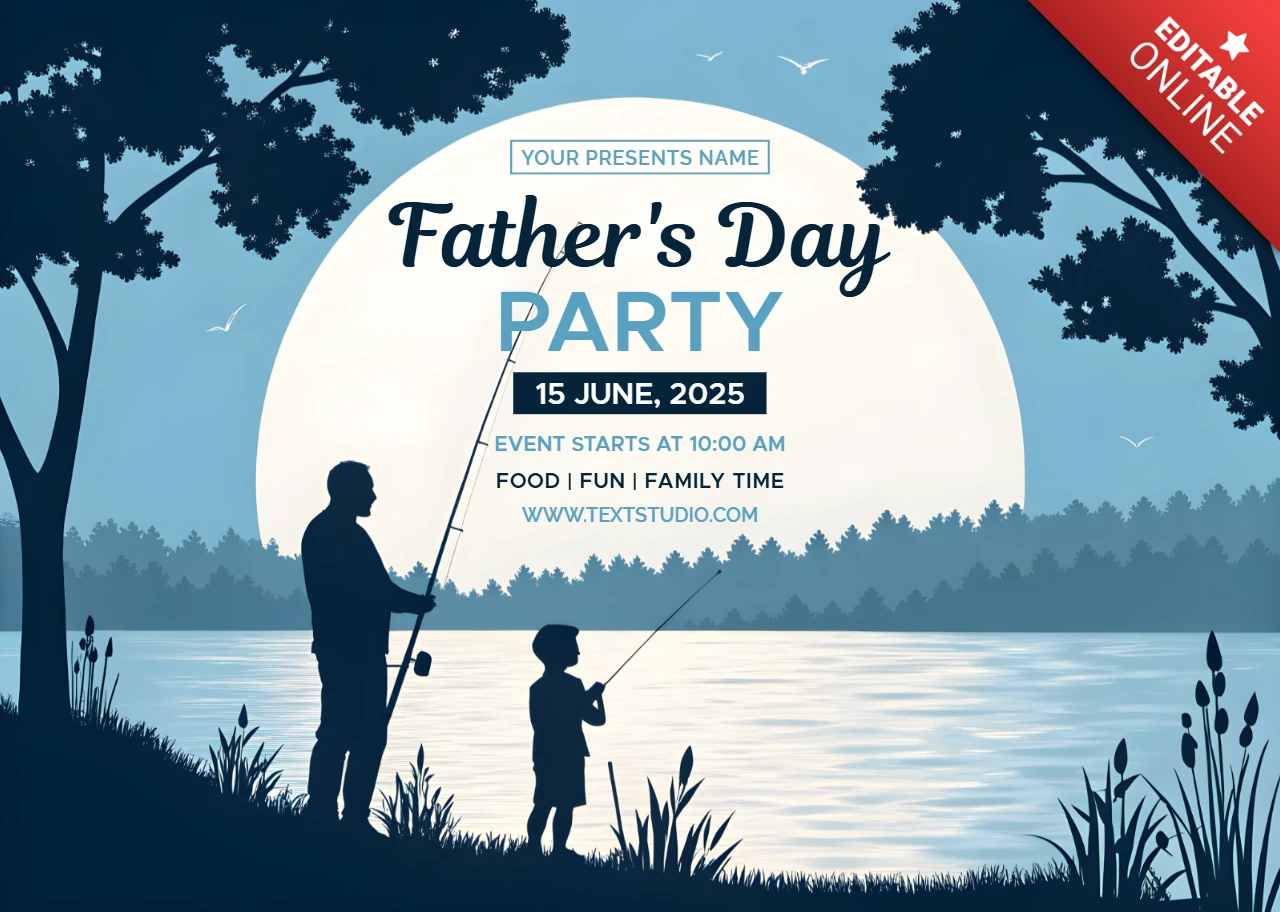 Baba günü balık tutma partisi şablonu siluet tasarımında