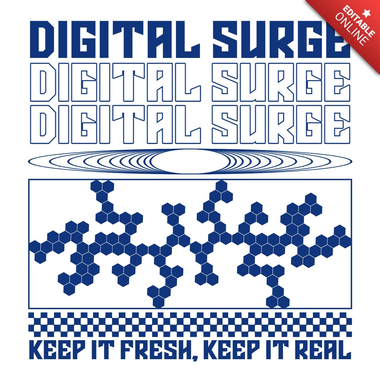 DIGITAL SURGE Concentric Oval Design with Hex Grid Pattern T-Shirt Design Template