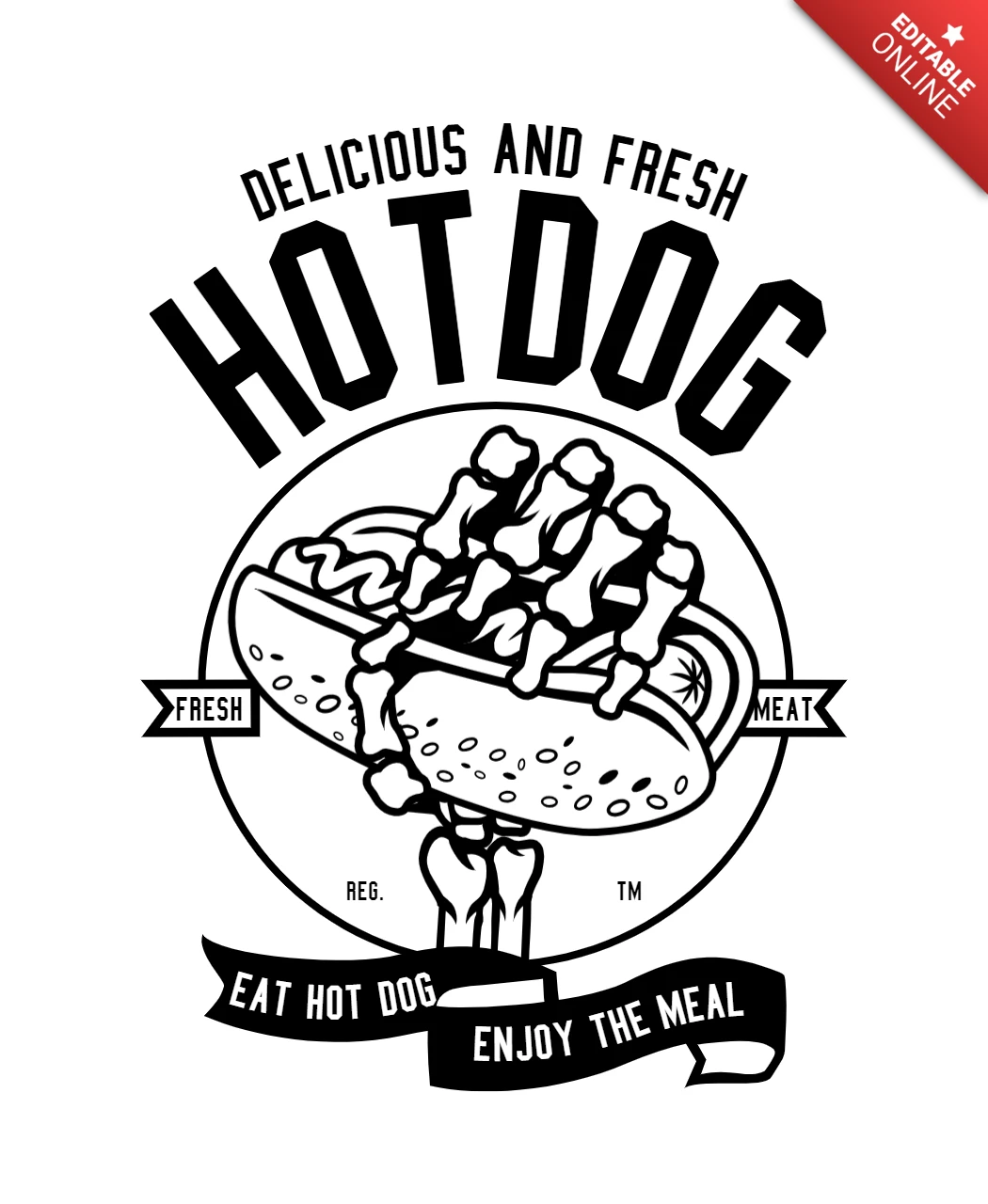 Pyszny i świeży szablon koszulki z hot dogami