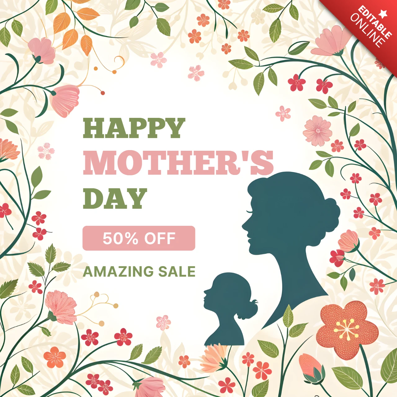 Floral mother's day sale template design - editierbare Werbepost