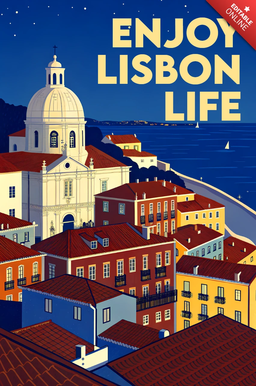 Design rétro de la ville de Lisbonne en flat pour affiches de voyage et modèle de marchandises.