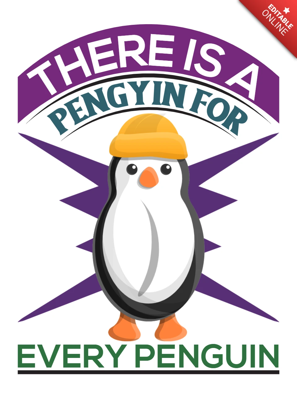 Speelse pinguïn ontwerpsjabloon met leuke typografie