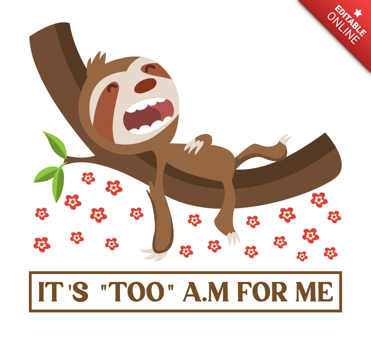Cute Baby Sloth Sleeping On Branch T-Shirt Design Template