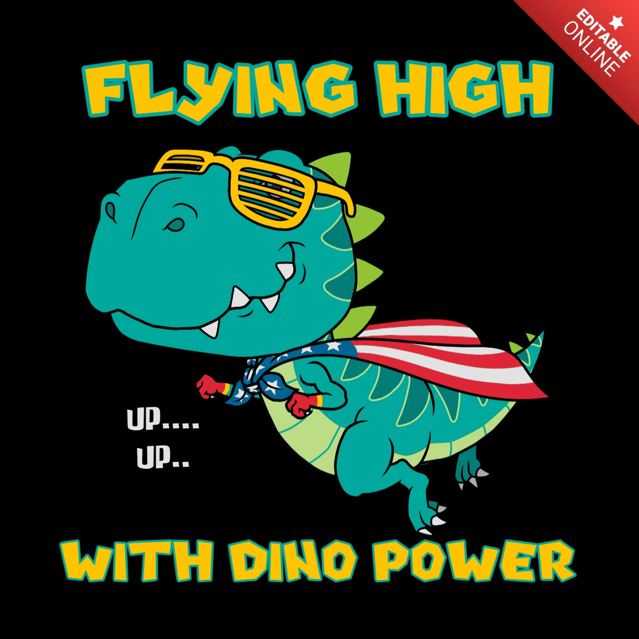 Flying super hero dino design t-shirt print template