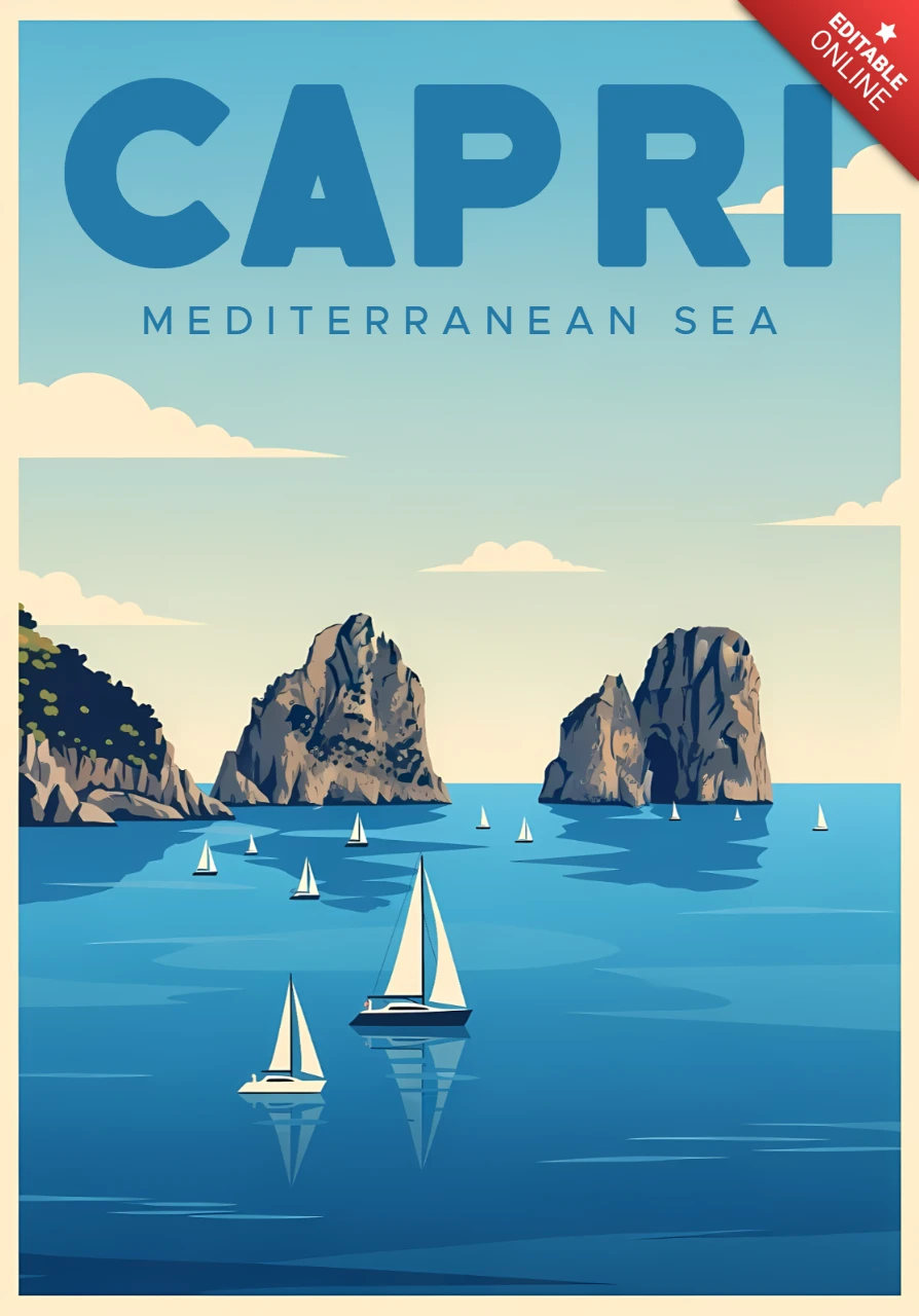 Capri Mittelmeer vintage Reiseposter Designvorlage