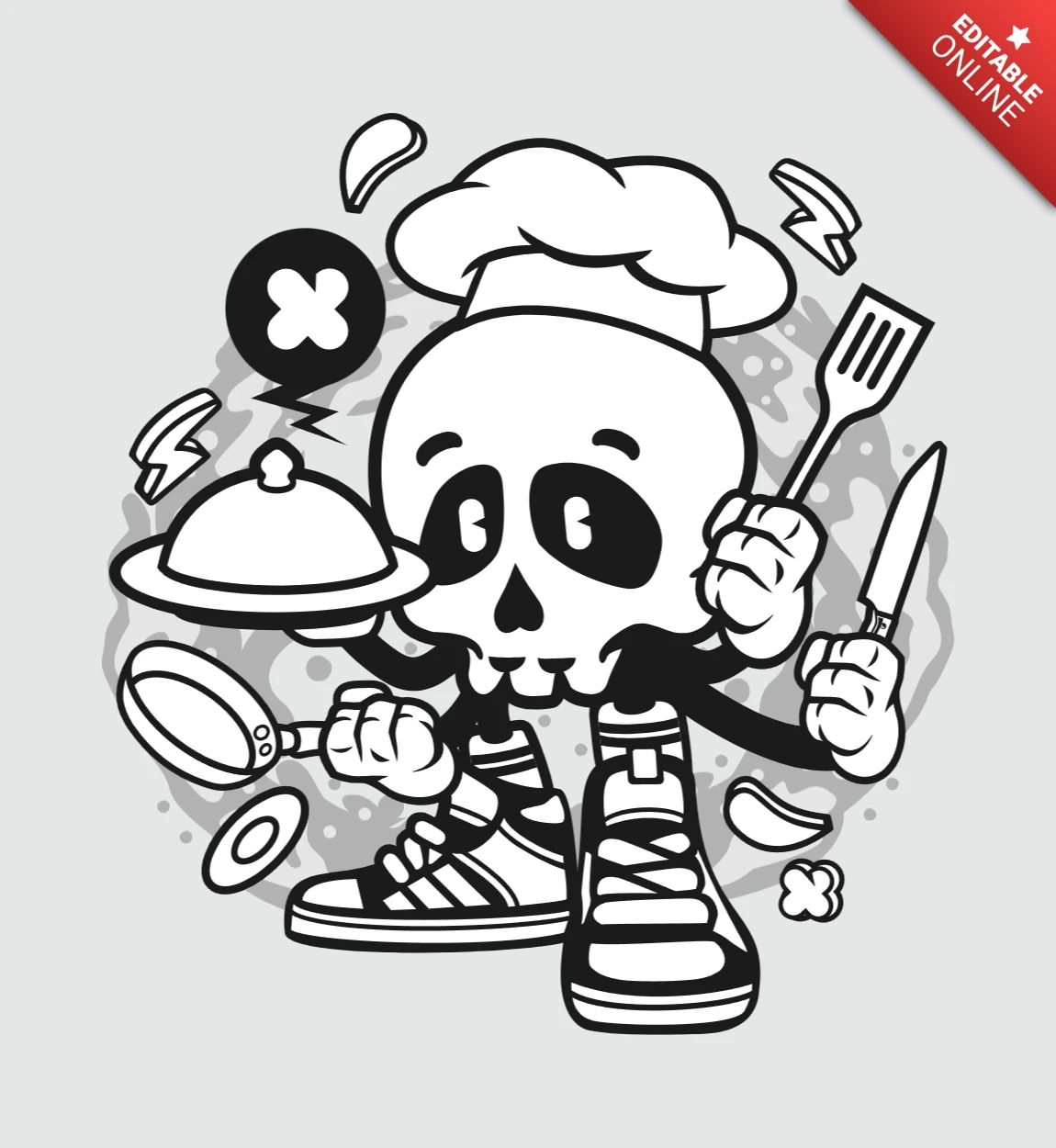 Chef Skull Cartoon Character Design Template