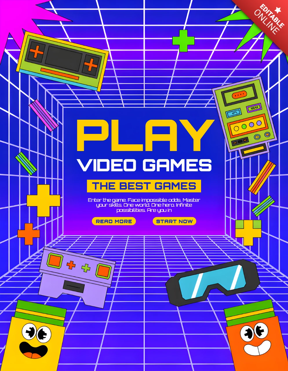 Retro-Videospiel-Designvorlage für Poster und Flyer