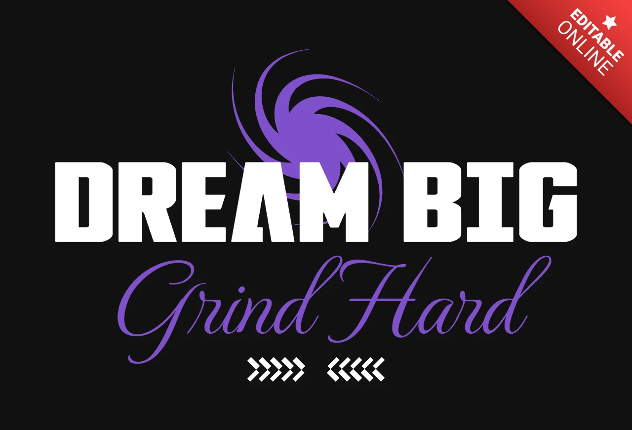 Modèle de design de citation motivationnelle pour t-shirts mettant en avant "rêve grand, travaille dur"