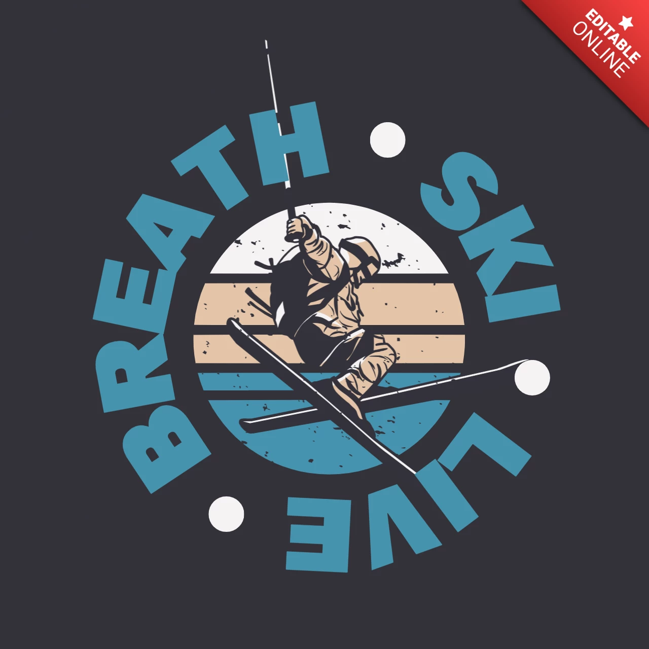 Breath Ski Live with Skiing Man T-shirt Design Template