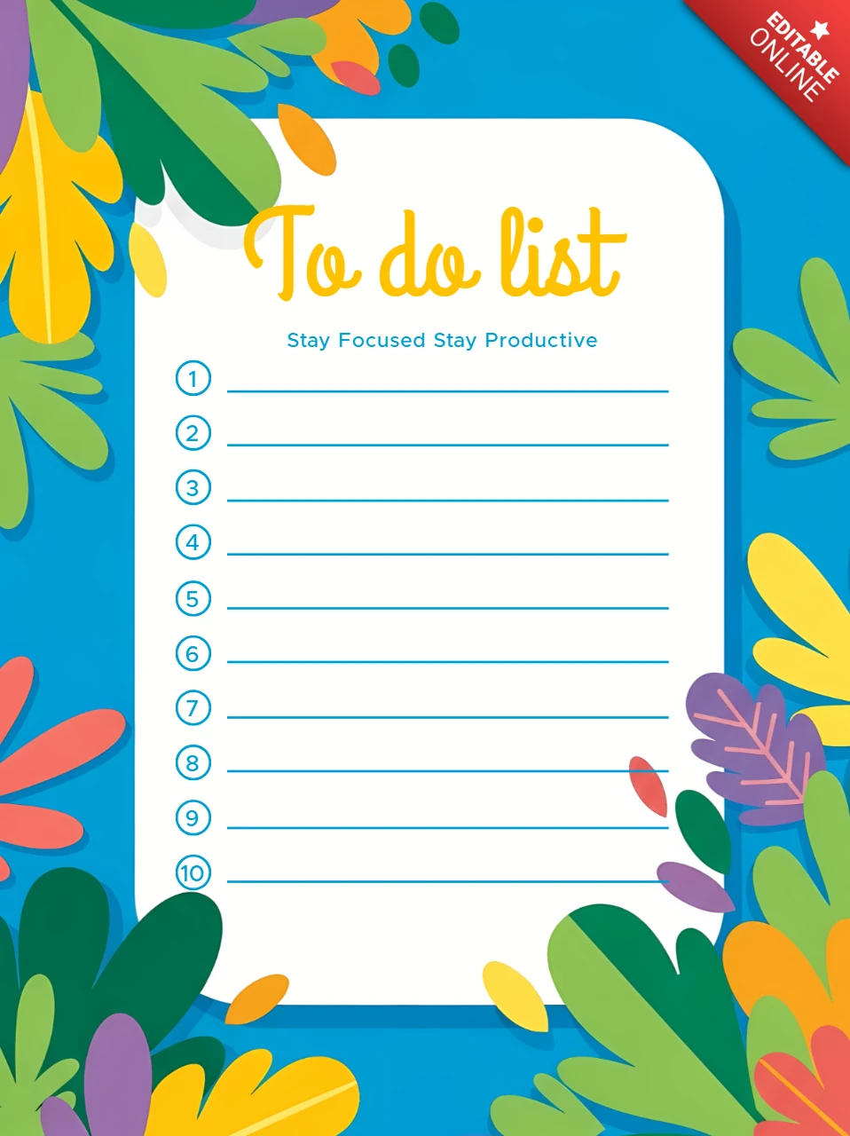 Design de template de lista de tarefas colorida e cheia de folhas para produtividade
