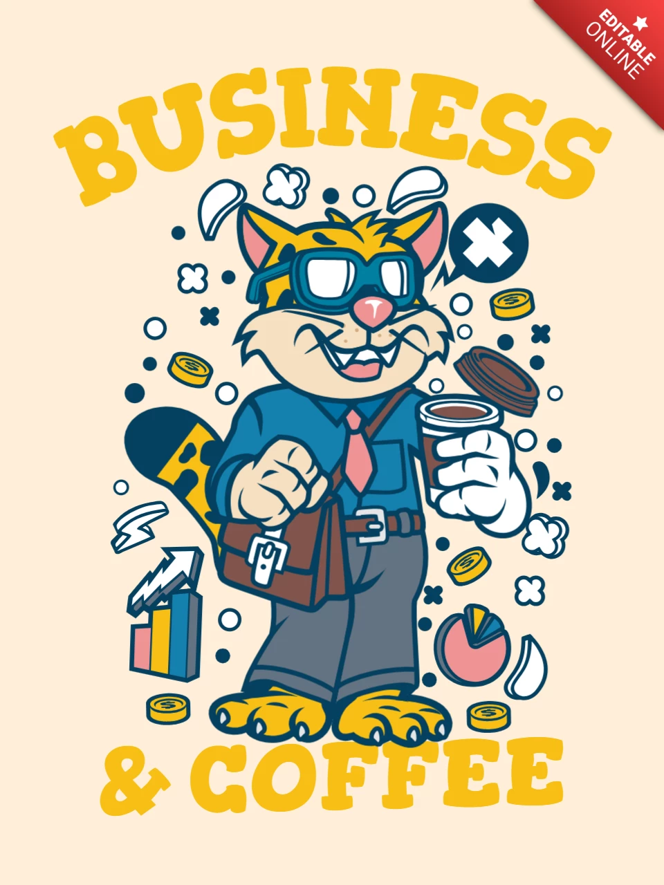 Designvorlage für Katzengeschäft und Kaffee-T-Shirt