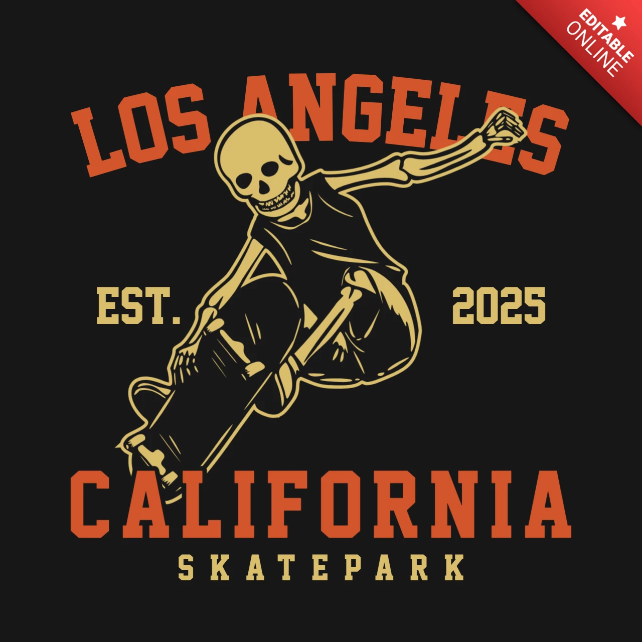 Modelo de design de camiseta vintage de esqueleto jogando skate