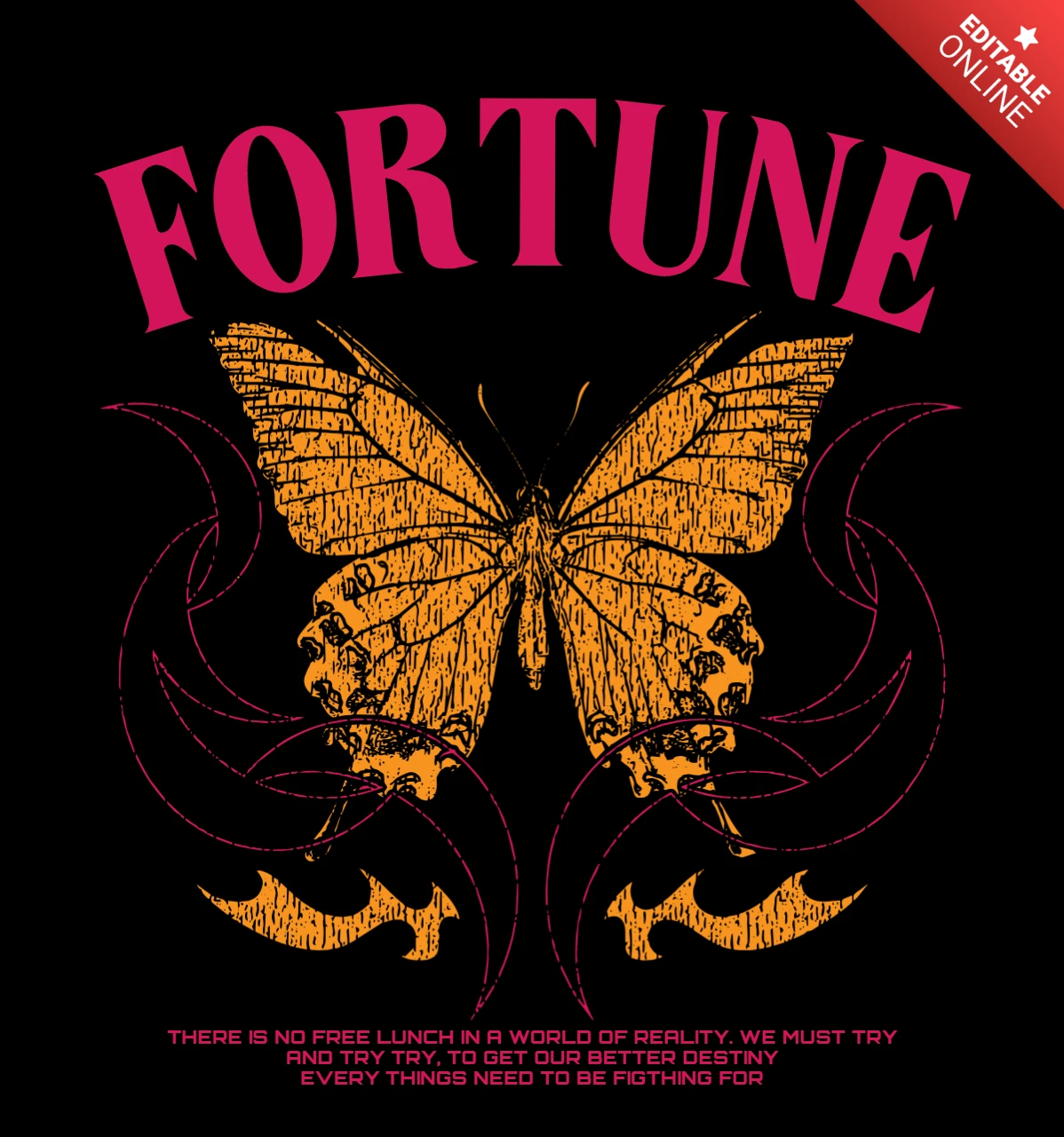Butterfly Fortune Gothic Tattoo Style Design Template for Merchandising