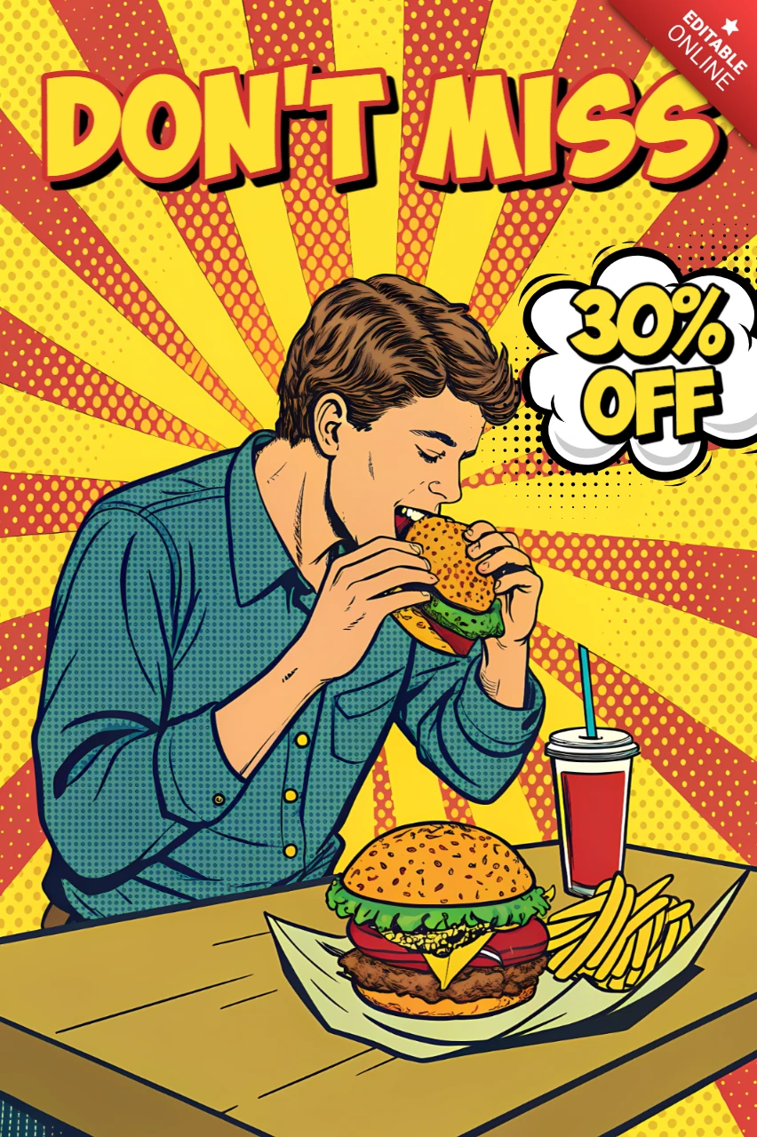 Pop Art Burger Promotion Template for Restaurant Marketing