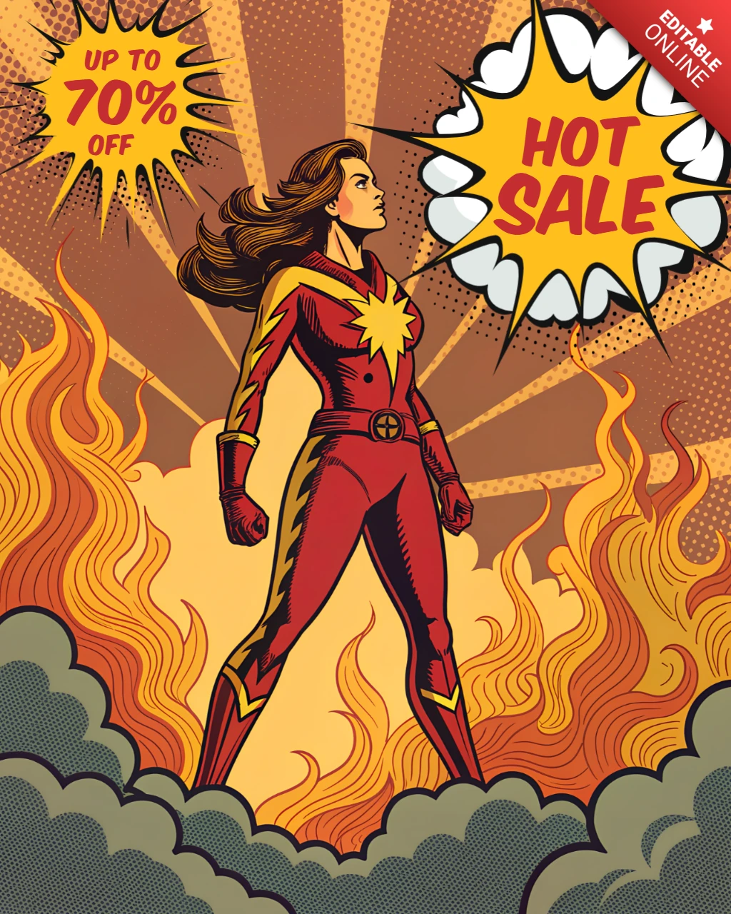 Comic-Stil Frau Superheldin Design Vorlage für heiße Verkaufsaktionen