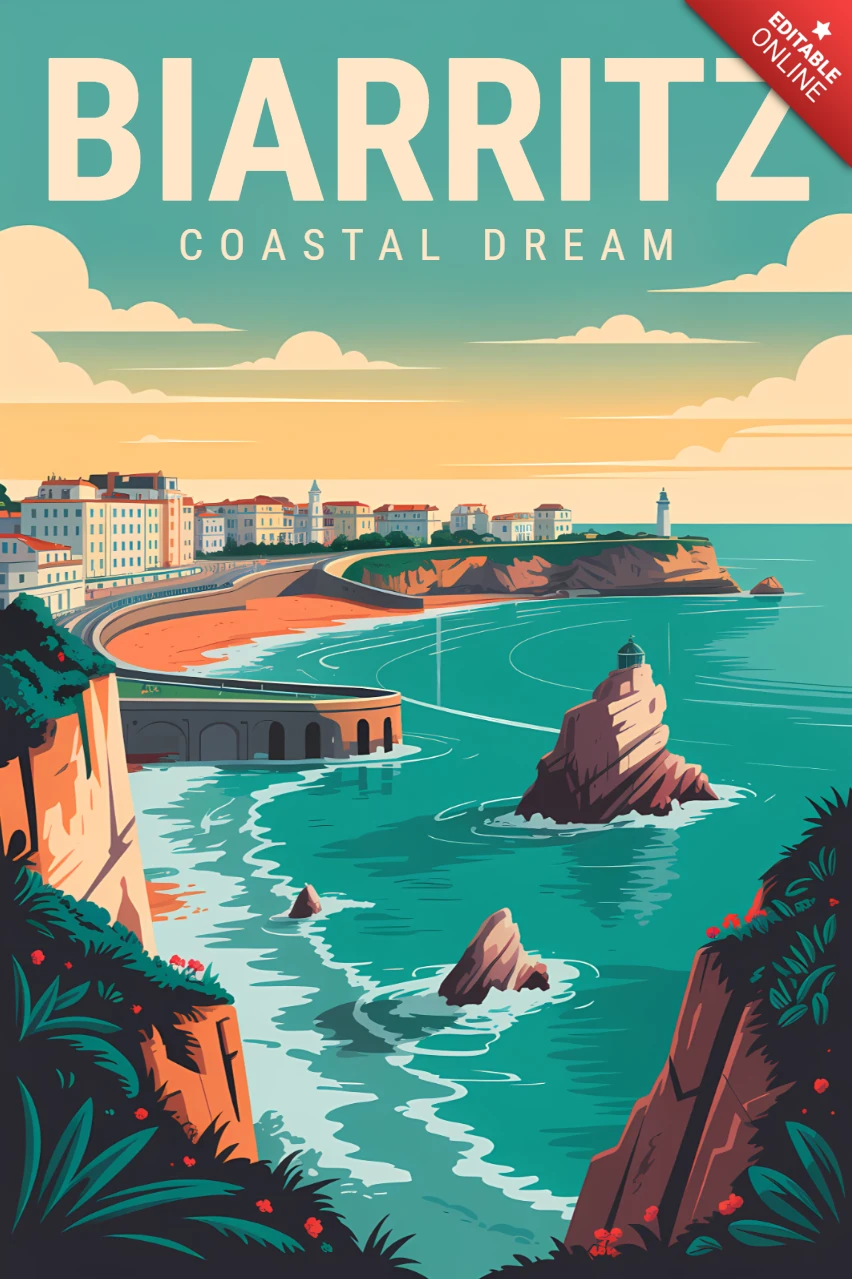Coastal Dream Design Template for Biarritz Travel Poster