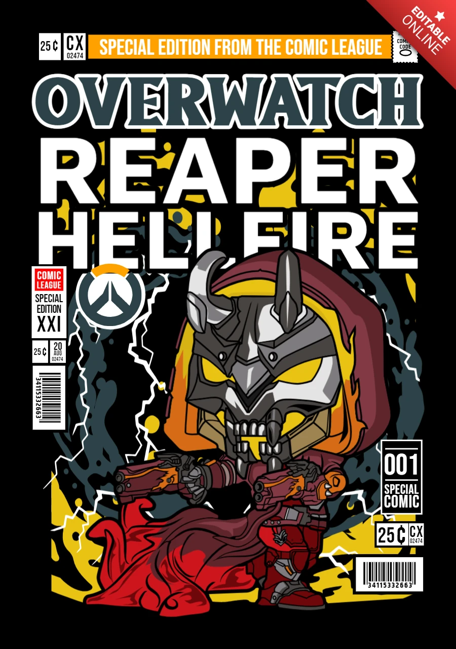 Reaper Hell Fire Cartoon Character Magazine Cover Design Template
