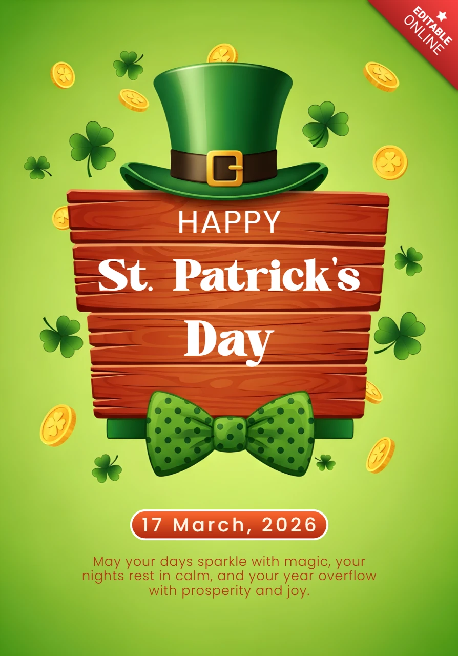 St Patrick's Day Celebration Template with Green Hat and Shamrocks Design for Greeting Cards