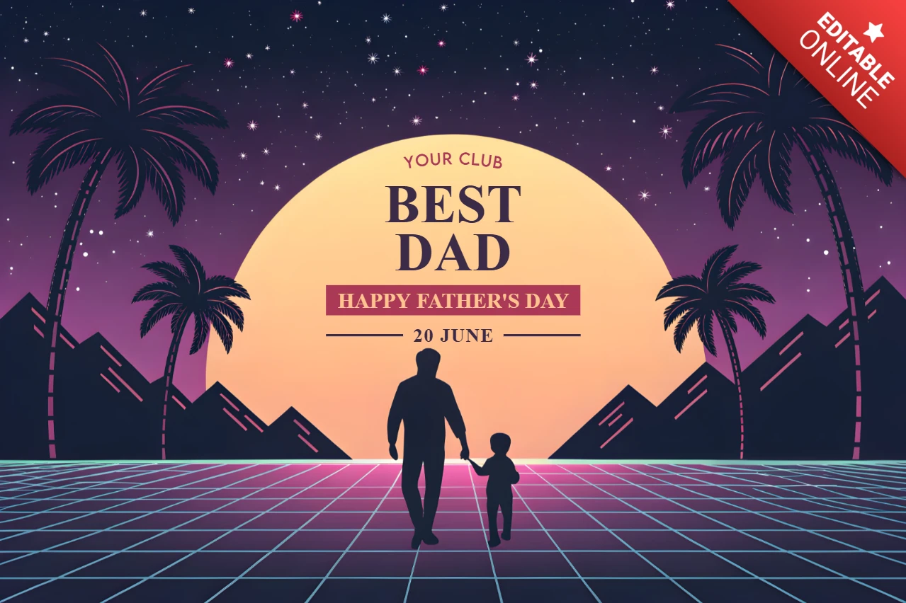 Retrowave Neon Father's Day Design Template - 80s Best Dad Celebration